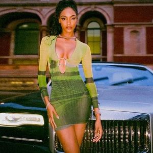 NWT (0-2) (4-6)lime green ombré transparent beach summer nights silver hoop mesh